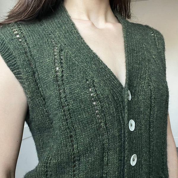 one-of-a-kind handknit sample: classic lace vest  - Knot Another Hat