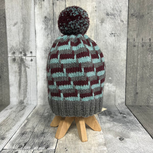 one-of-a-kind handknit sample: striped child's hat with pom pom - Knot Another Hat