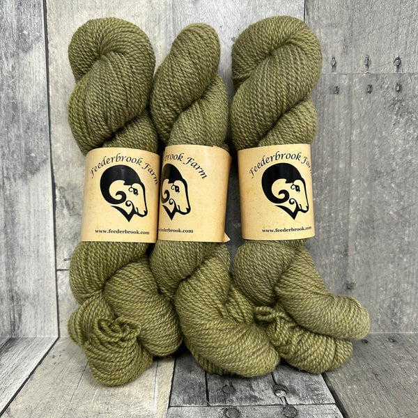 feederbrook farm BFL entropy DK solid mt. moss - Knot Another Hat