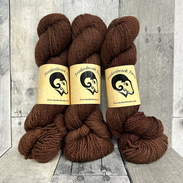 feederbrook farm BFL entropy DK solid chocolate - Knot Another Hat