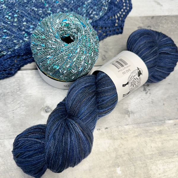 knot another hat wavelength shawl grab-n-go bundles shaniko cashmere midnight blue and ocean - Knot Another Hat