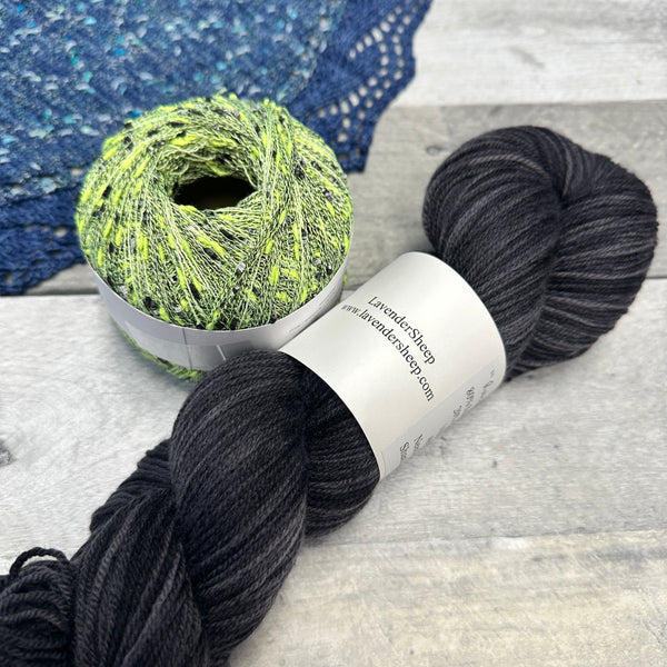 knot another hat wavelength shawl grab-n-go bundles shaniko cashmere raven and neon green - Knot Another Hat