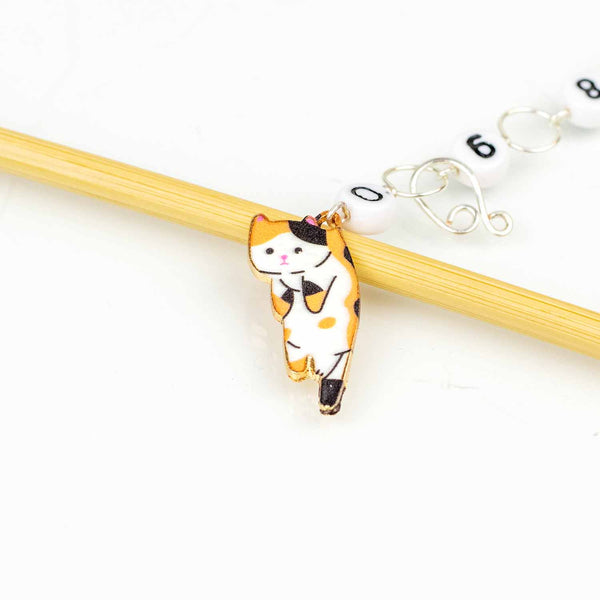 twice sheared sheep chain row counter calico cat / small (fits up to size US4 needle/E hook) - Knot Another Hat