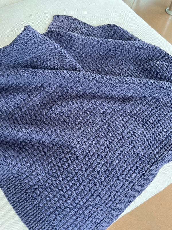 one-of-a-kind handknit sample: navy baby blanket  - Knot Another Hat