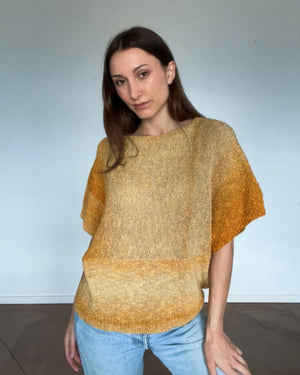 one-of-a-kind handknit sample: gold variegated top  - Knot Another Hat