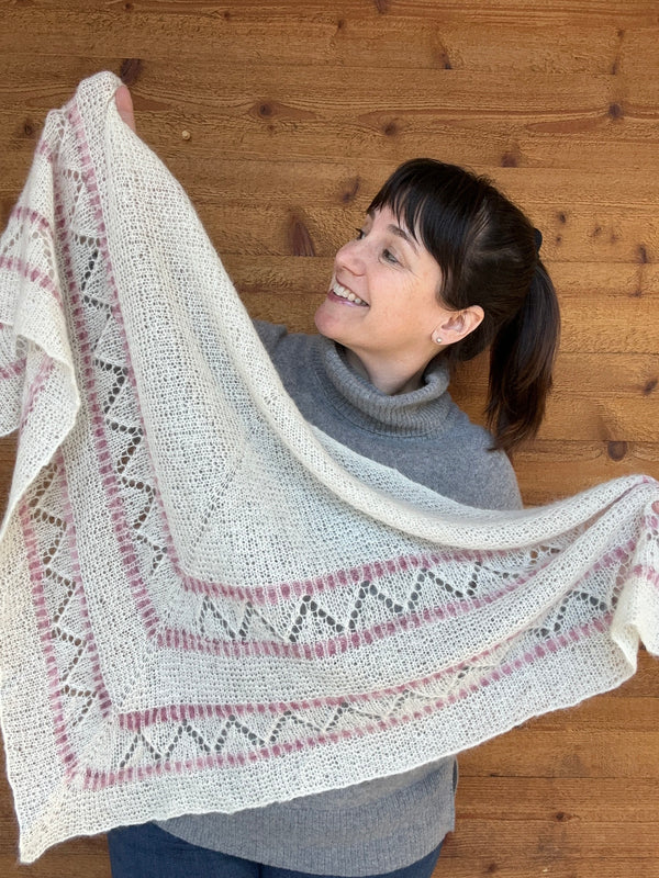 one-of-a-kind handknit sample: peace 2-color triangular shawl - Knot Another Hat