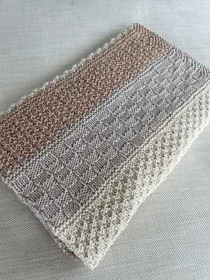 one-of-a-kind handknit sample: three-color baby blanket  - Knot Another Hat