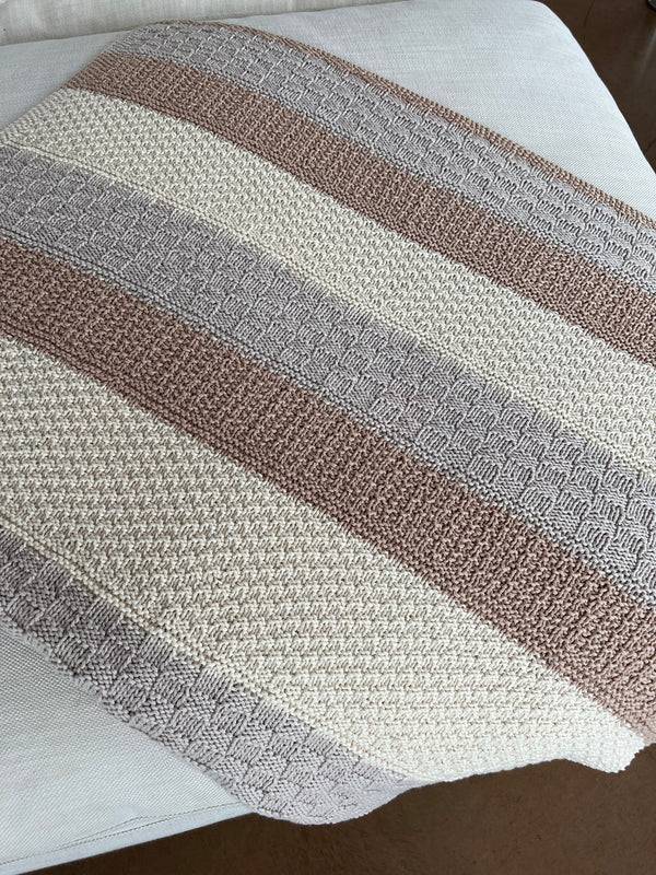 one-of-a-kind handknit sample: three-color baby blanket  - Knot Another Hat