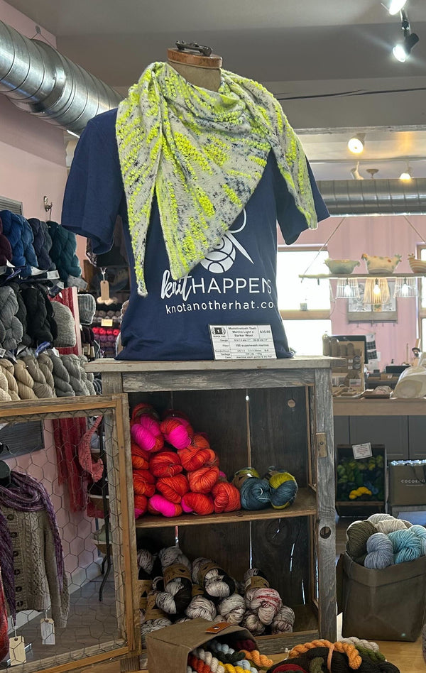 one-of-a-kind handknit sample: roam asymmetrical triangular shawl - Knot Another Hat