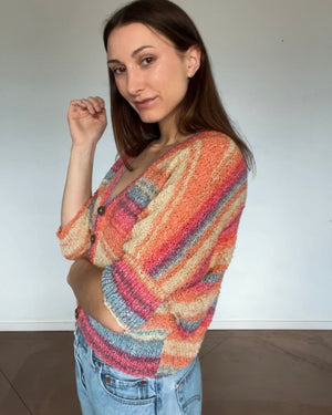 one-of-a-kind handknit sample: multicolor summer cardigan  - Knot Another Hat
