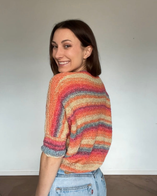 one-of-a-kind handknit sample: multicolor summer cardigan  - Knot Another Hat