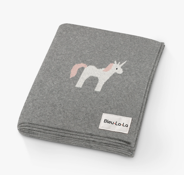 bleu la la luxury cotton swaddling blanket grey unicorn - Knot Another Hat