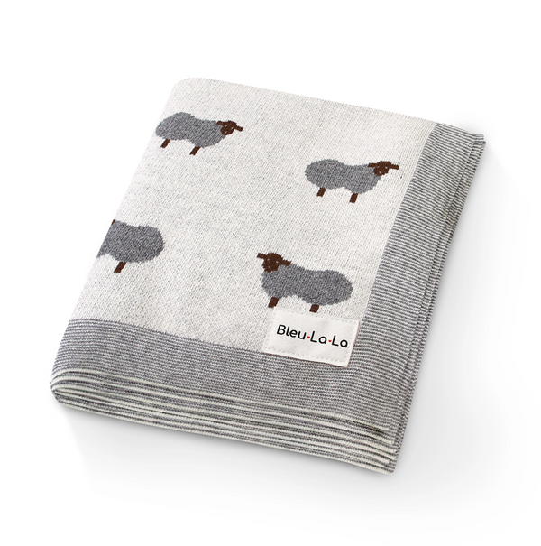 bleu la la luxury cotton swaddling blanket heather sheep - Knot Another Hat