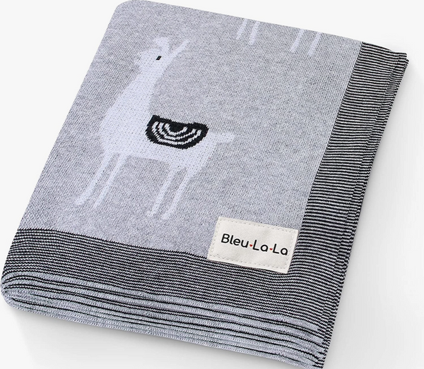 bleu la la luxury cotton swaddling blanket grey llama - Knot Another Hat