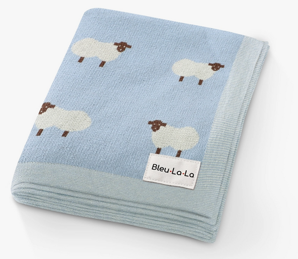 bleu la la luxury cotton swaddling blanket blue sheep - Knot Another Hat