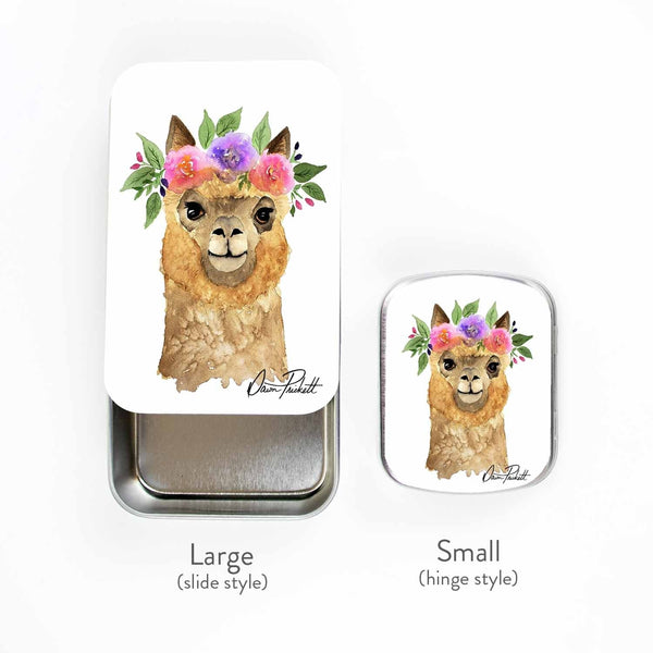 twice sheared sheep stitch marker storage tins small (hinge style tin) / flower alpaca - Knot Another Hat