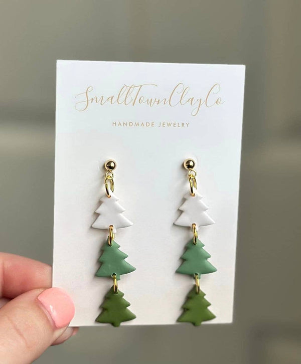 handmade clay earrings ombre tree - Knot Another Hat