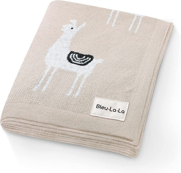 bleu la la luxury cotton swaddling blanket beige llama - Knot Another Hat