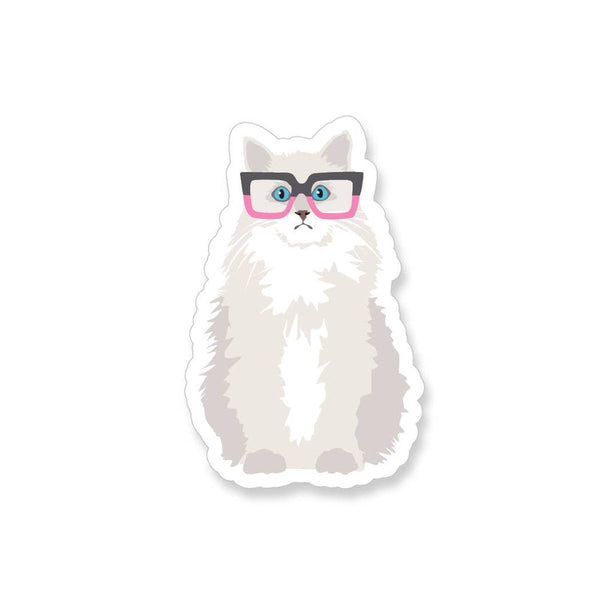 apartment 2 vinyl stickers cat in glasses - Knot Another Hat