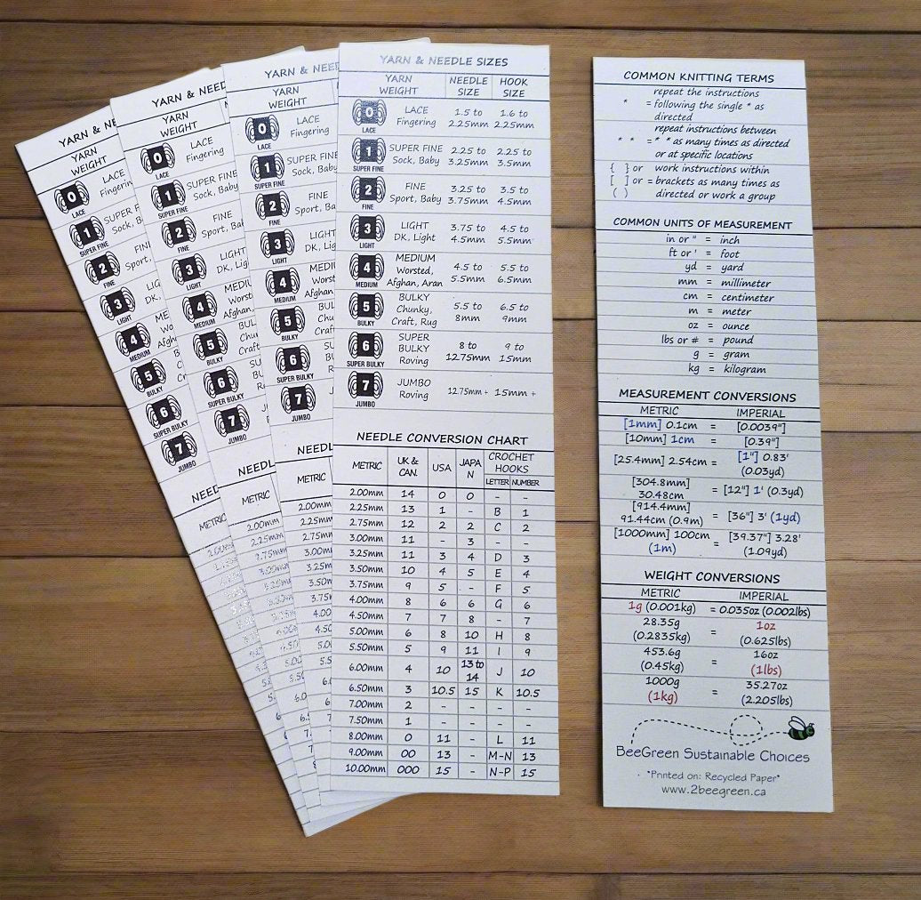Knitting Terms Sizes & Conversions Bookmark – Knot Another Hat