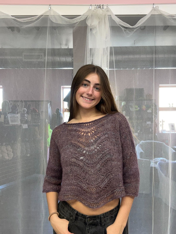 one-of-a-kind handknit sample: deschain cropped lacey pullover - Knot Another Hat