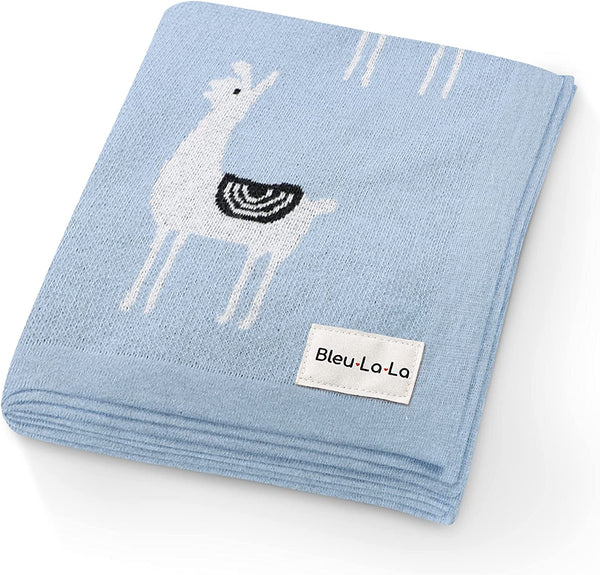 bleu la la luxury cotton swaddling blanket blue llama - Knot Another Hat