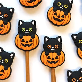 minnie & purl stitch stoppers black cat pumpkin - Knot Another Hat