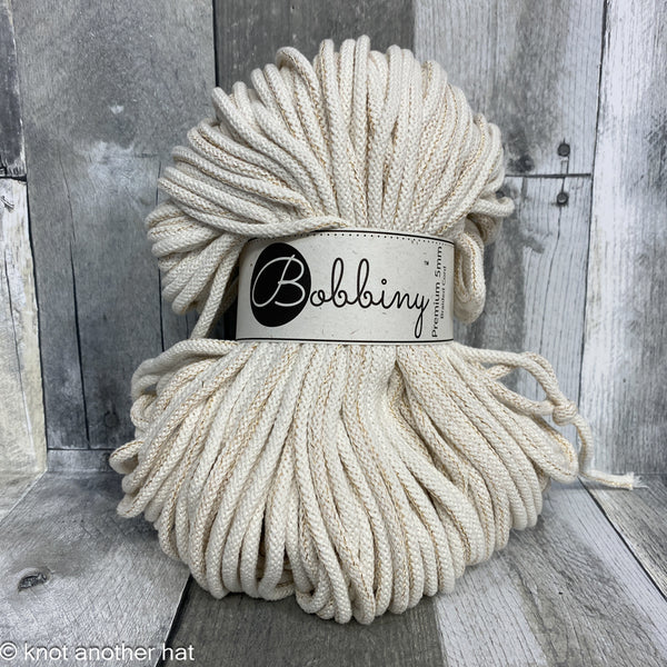 bobbiny 5mm cotton cord natural with gold - Knot Another Hat