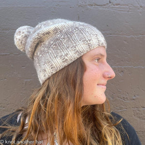 one-of-a-kind handknit sample: taupe alpaca and cotton hat  - Knot Another Hat