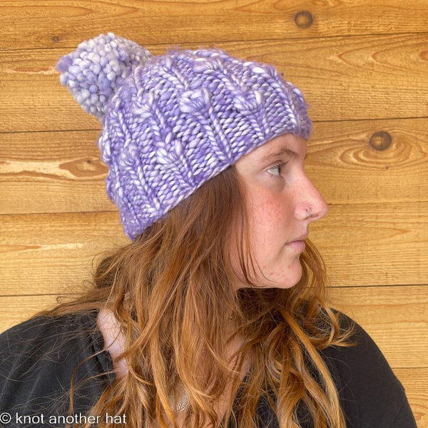 one-of-a-kind handknit sample: chunky purple hat  - Knot Another Hat