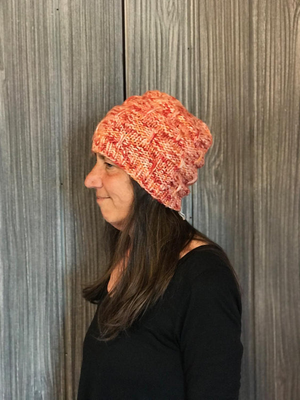 one-of-a-kind handknit sample: bulky orange hat  - Knot Another Hat