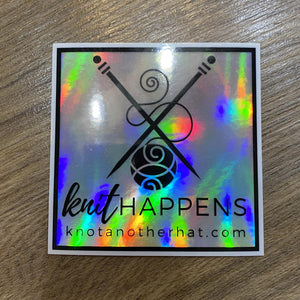 knit happens holographic sticker  - Knot Another Hat