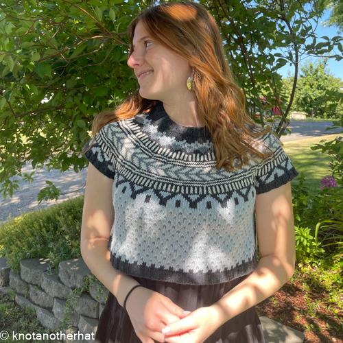 one-of-a-kind handknit sample: cropped cotton fair isle pullover  - Knot Another Hat